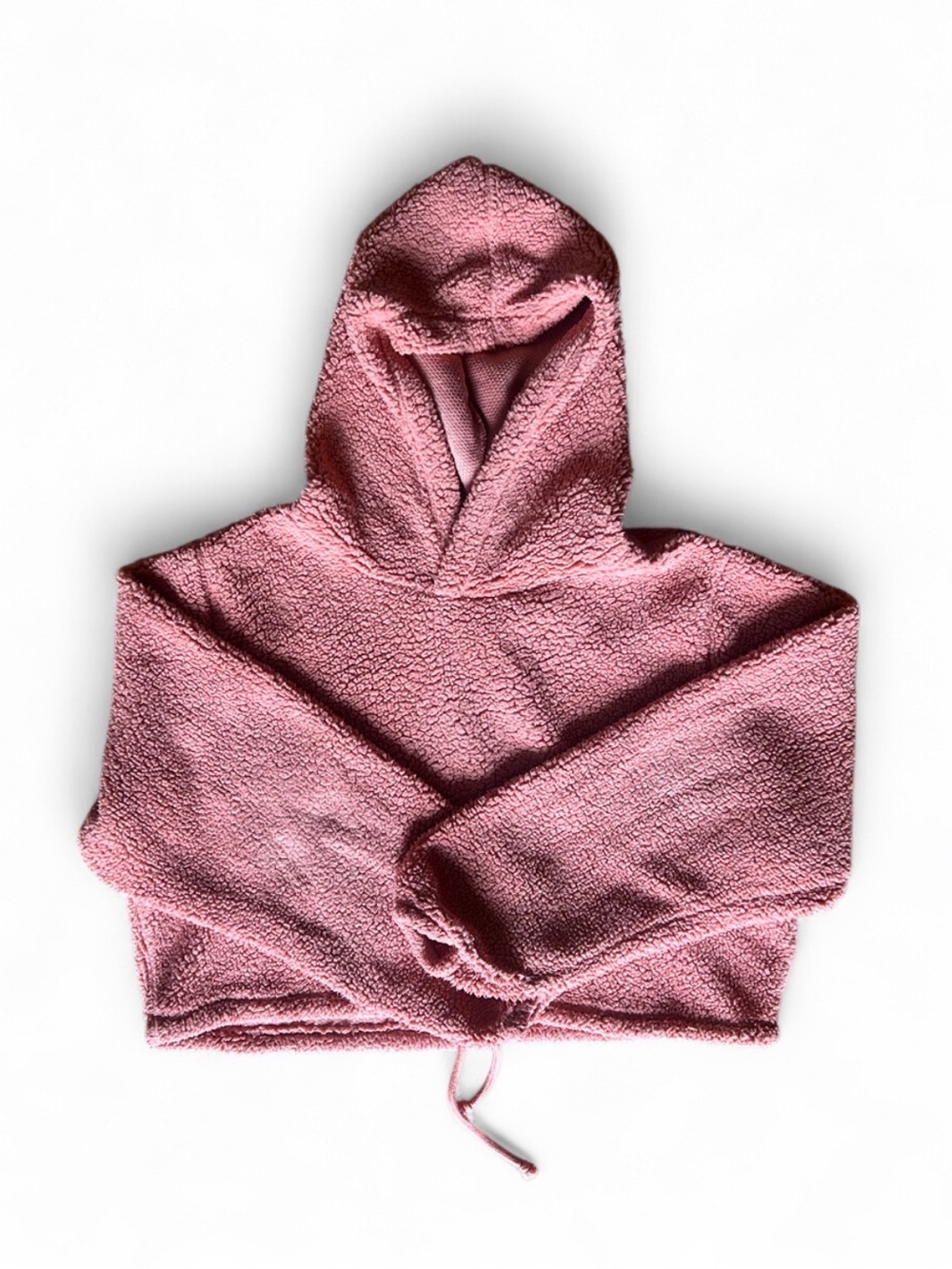 Women Cozy Salmon Pink Sherpa Hoodie Sweater